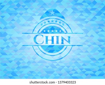 Chin  sky blue emblem with triangle mosaic background