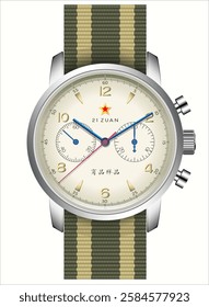 China 1963 classic pilot chronograph watch on NATO strap photorealistic.