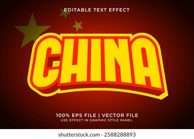 China 3D Editable Vector Text Effect. Red and Yellow Text Template