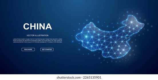 China 3d low poly landing page template. China map design illustration. Polygonal Country map Illustration for website design