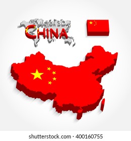 China 3D  ( map and flag ) ( Transportation and tourism concept )