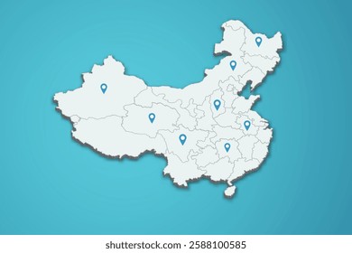 China 3D map illustration with province map pin on isolated background