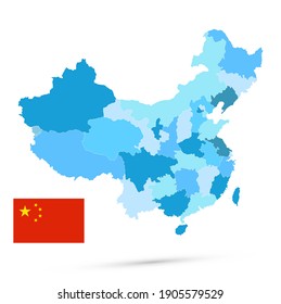 Mapa azul administrativo de China. Sin texto. Ilustración vectorial.