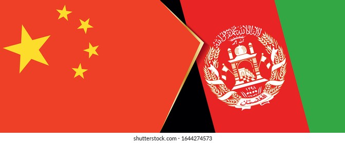 Die Flaggen Chinas und Afghanistans, zwei Vektorillustrationen Flaggen, sind Symbol für Beziehung oder Konfrontation.