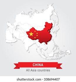 China. All the countries of Asia. Flag version.