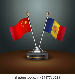China und Andorra Tabellenflaggen Beziehung mit Gradientenhintergrund