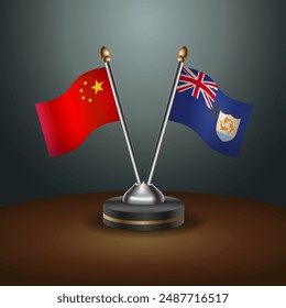 China and Anguilla table flags relation with gradient backgrund