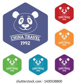 China animal icons vector colorful hexahedron set collection isolated on white