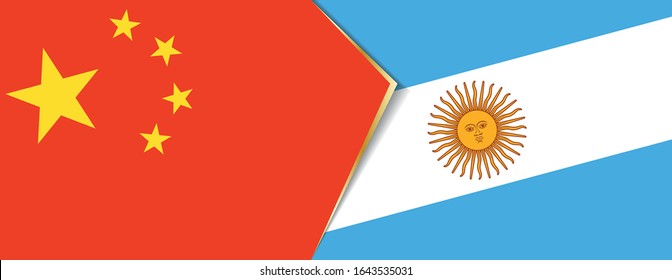 China und Argentinien Flaggen, zwei Vektorillustrationen Flaggen Symbol für Beziehung oder Konfrontation.