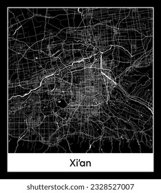 Xi’an China Asia City map black white vector illustration