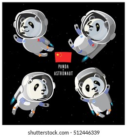 China astronaut in space suit. the pioneer. adventures in space. Panda in weightlessness