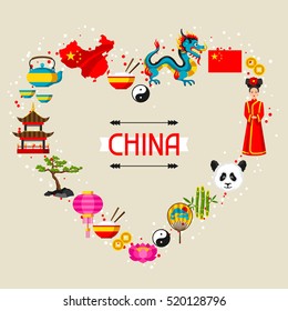 China background design. Chinese symbols and objects.