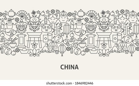 China Banner Concept. Vector Illustration of Outline Design.