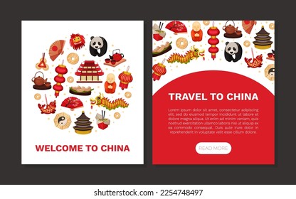 China Banner Design with Traditional Chinese Attribute and Symbols Vector Template