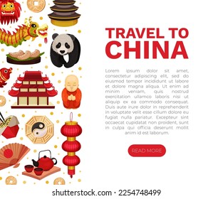 China Banner Design with Traditional Chinese Attribute and Symbols Vector Template