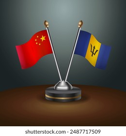 Banderas de mesa de China y Barbados en relación con el fondo de gradiente