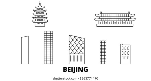 China, Beijing City line travel skyline set. China, Beijing City outline city vector illustration, symbol, travel sights, landmarks.