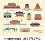 China Beijing Landmark Icons. Vector Illustration