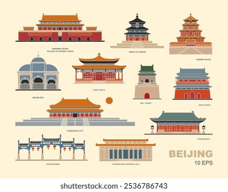 China Beijing Landmark Icons. Vector Illustration