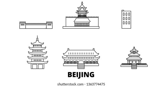 China, Beijing line travel skyline set. China, Beijing outline city vector illustration, symbol, travel sights, landmarks.