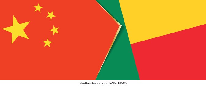 China and Benin flags, two vector flags symbol of relationship or confrontation.