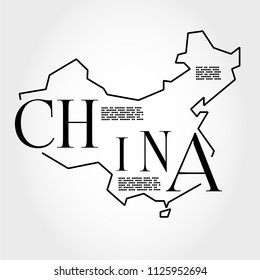 China, black typographic map, infographic concept