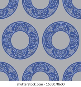 China Blue circular pattern mascot Vector abstract seamless pattern. Vintage art deco texture , Ideal for greeting card or backdrop template design , China background