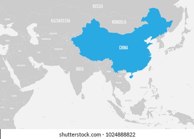 China blue marked in political map of Southern Asia. Vector illustration.