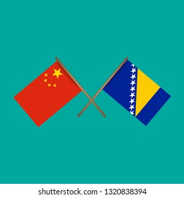 china and Bosnia and Herzegovina crossed flags.Language learning or travel concept 