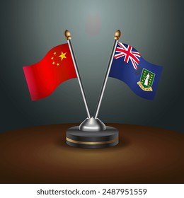 China and British Virgin Islands table flags relation with gradient backgrund