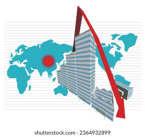 China Bubble Burst Graph Image Japan-Centered World Map Vector Illustration