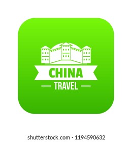 China building icon green vector isolated on white background