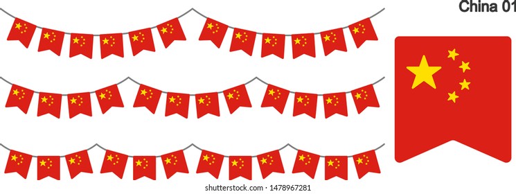 China Bunting Flags Isolated on white Background. vector illustration.