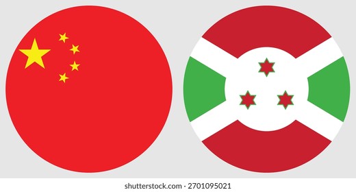 Vector de bandera circular de China y Burundi e ilustración con fondo gris 