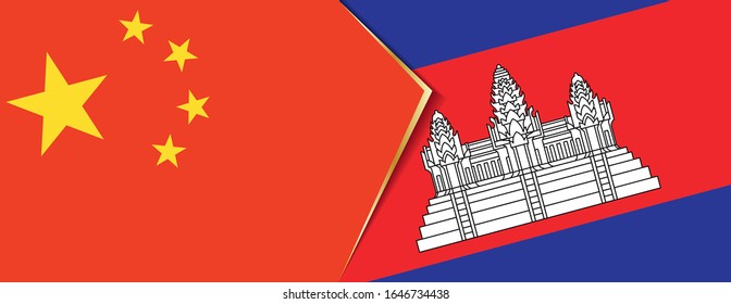 China and Cambodia flags, two vector flags symbol of relationship or confrontation.