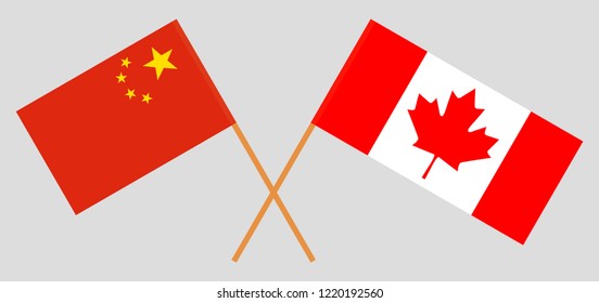 China and Canada. The Chinese and Canadian flags. Official colors. Correct proportion. Vector illustration