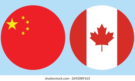 China and Canada circular flag vector with light blue background 