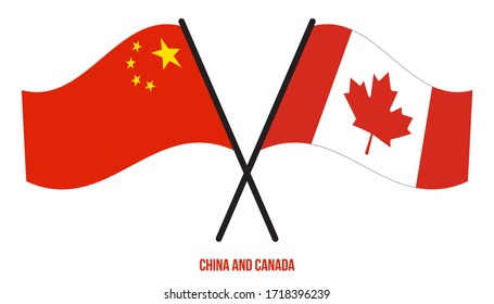 China and Canada Flags Crossed And Waving Flat Style. Official Proportion. Correct Colors.