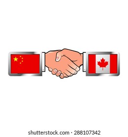 China & Canada flags shaking hands in color