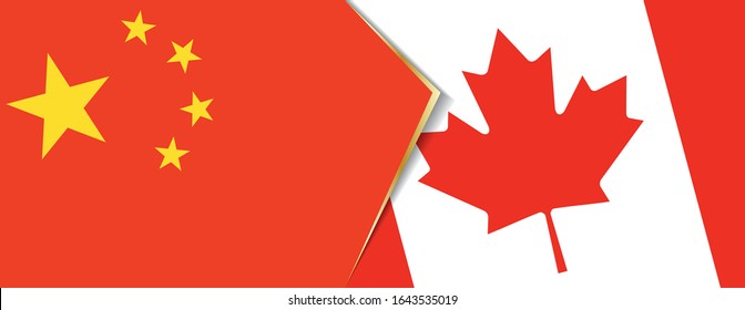 China and Canada flags, two vector flags symbol of relationship or confrontation.