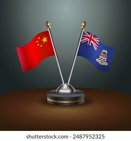 China and Cayman Islands table flags relation with gradient backgrund