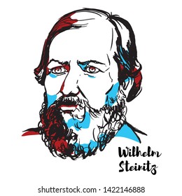 CHINA, CHENGHAI - DECEMBER 16, 2018: Wilhelm Steinitz Engraved Vector Portrait With Ink Contours. American Chess Master, And The First Undisputed World Chess Champion, From 1886 To 1894.