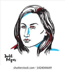 CHINA, CHENGHAI - DECEMBER 23, 2018: Judit Polgar Engraved Vector Portrait With Ink Contours.  Hungarian Chess Grandmaste, Generally Considered The Strongest Female Chess Player Of All Time.