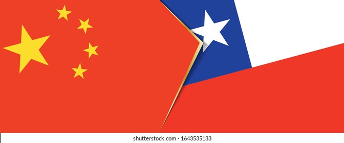 China and Chile flags, two vector flags symbol of relationship or confrontation.