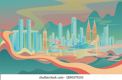 China Chongqing city buildings illustration