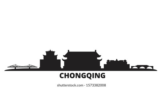 China, Chongqing city skyline isolated vector illustration. China, Chongqing travel black cityscape