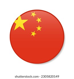 China Circle Button Symbol. Chinesische Rundfahne mit Schatten. 3D-realistische Vektorgrafik einzeln auf Weiß.
