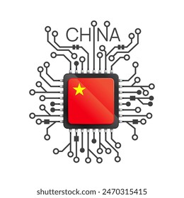 China of circuit board. Electric nation flag circuit black microchip. vector illustration