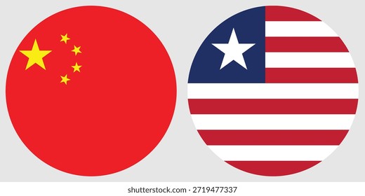 Bandera circular de China y bandera circular de Liberia Vector e ilustración con fondo de color gris 