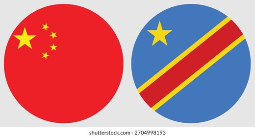 China circular flag vector and democratic republic of the Congo circular flag vector with the gray background